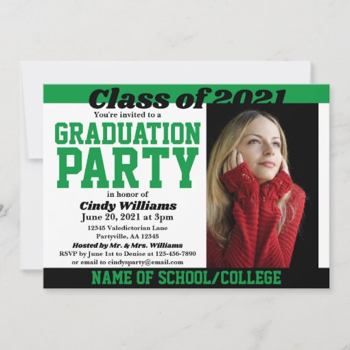 Green Black School Colors Photo Graduation Invitation Zazzle