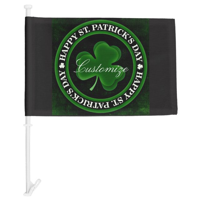 green/black Shamrock St Patrick's Day Irish Pride Car Flag (Front)
