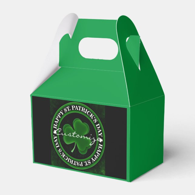 green/black Shamrock St Patrick's Day Irish Pride Favor Boxes (Front Side)