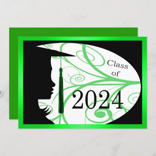 Green  Black Silhouette 2024 Graduation Party Invitation