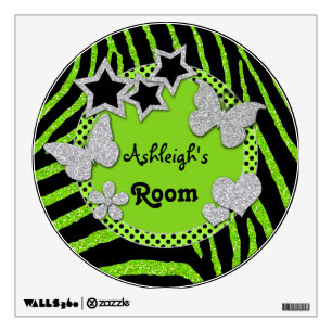 Green Black Silver Glitter LOOK Zebra Wall Decal