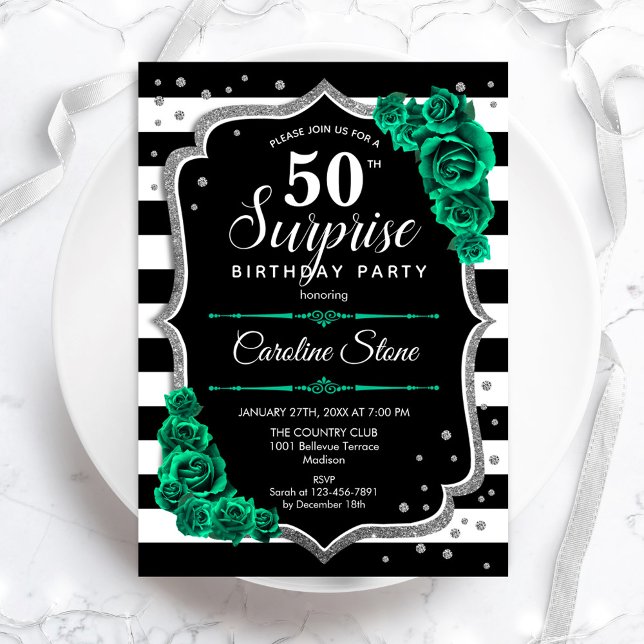 Green Black Silver Surprise 50th Birthday Invitation (Creator Uploaded)