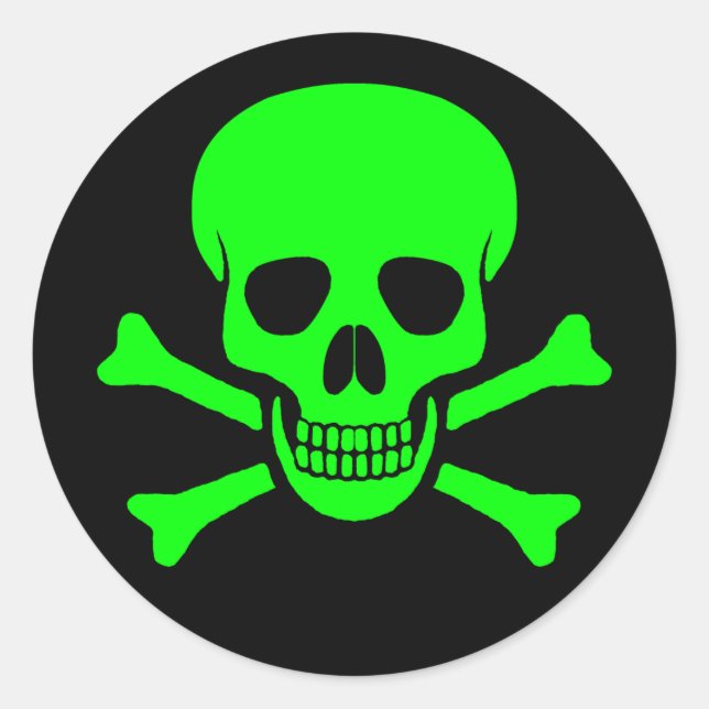 Green & Black Skull & Crossbones Sticker (Front)
