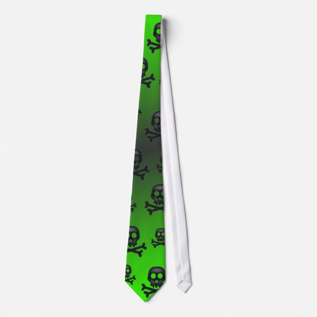 Green black skulls fading necktie (Front)