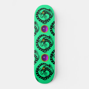 GREEN BLACK SNAKE DRAGON ,Purple Amethyst Gems Skateboard Deck