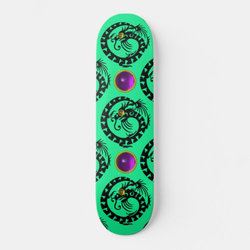 GREEN BLACK SNAKE  DRAGON Purple Amethyst  Gems Skateboard Deck
