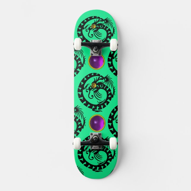 GREEN BLACK SNAKE  DRAGON ,Purple Amethyst  Gems Skateboard Deck (Front)