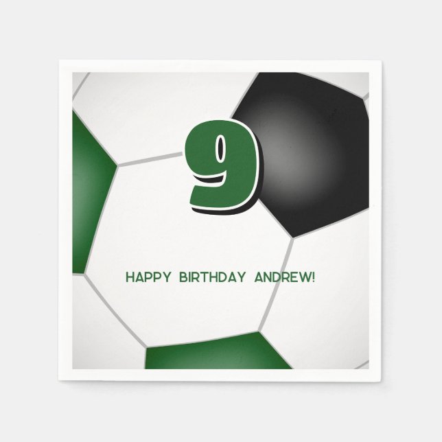 green black soccer ball kids birthday party napkins (Front)