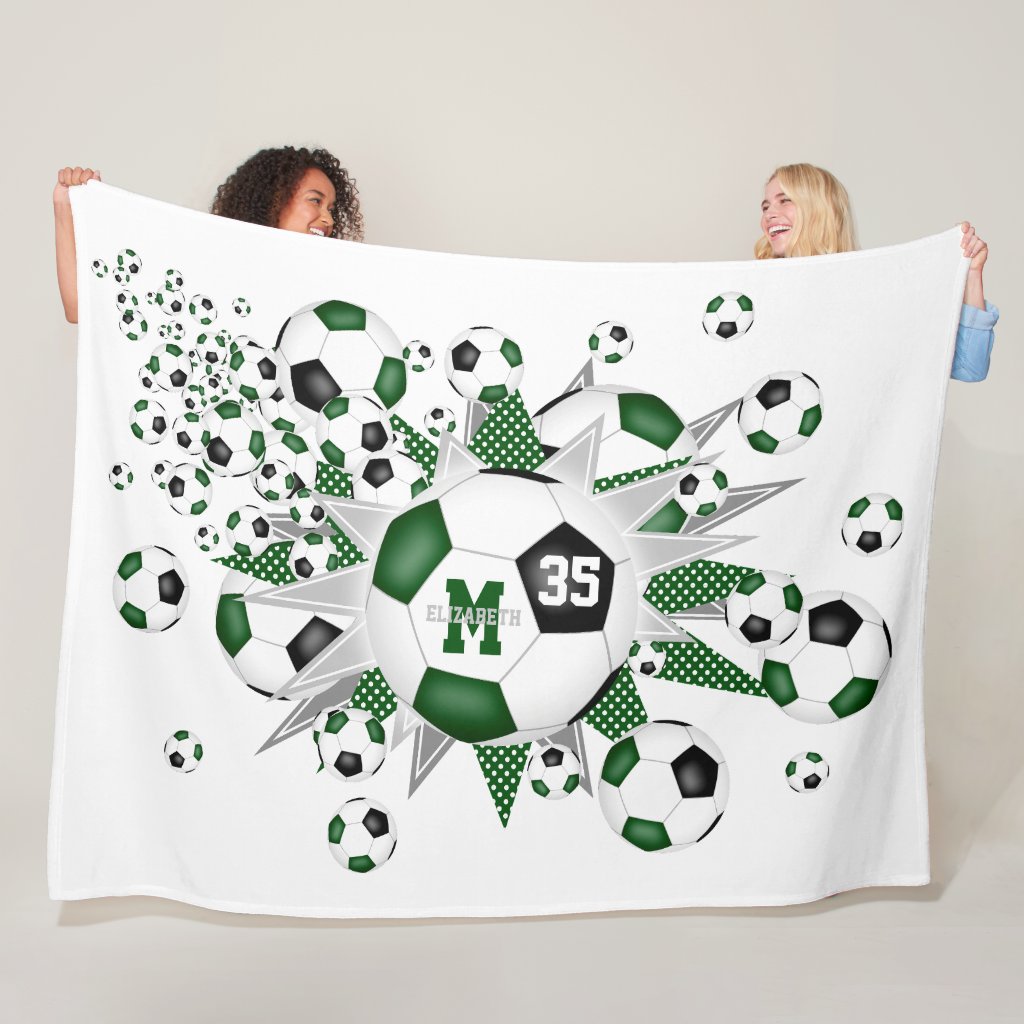 green black soccer balls stars girls name blanket