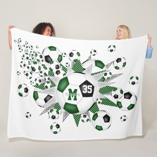 green black soccer balls stars girls name fleece blanket