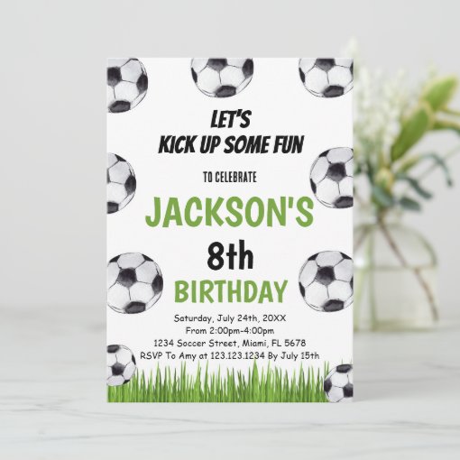 Green Black Soccer Birthday Invitations | Zazzle