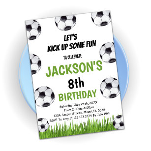 Green Black Soccer Birthday Invitations