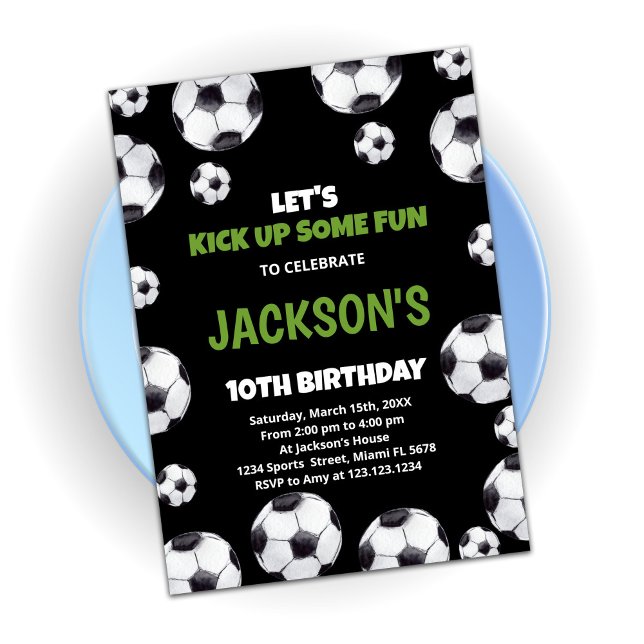 Green Black Soccer Birthday Invitations (Creator Uploaded)