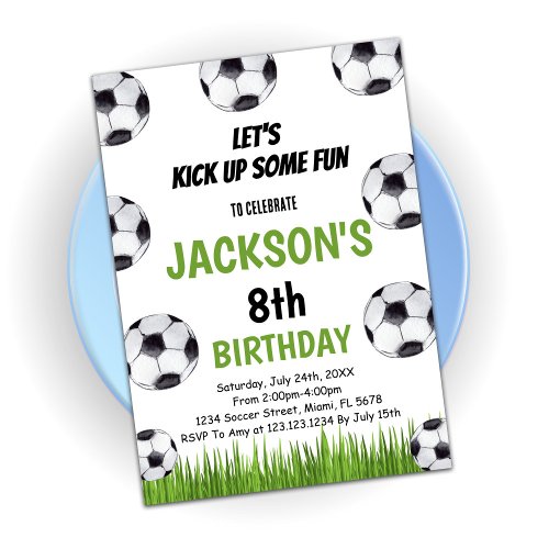 Green Black Soccer Birthday Invitations
