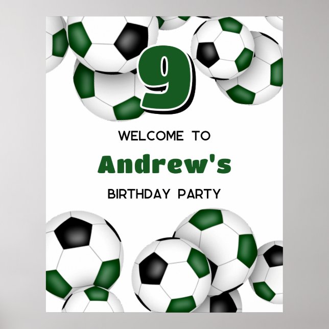 green black soccer boys girls birthday party poster (Front)