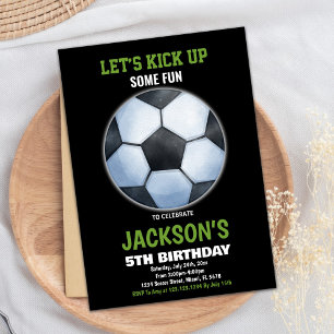 Green Black Soccer Floor Soccer Birthday Invitation
