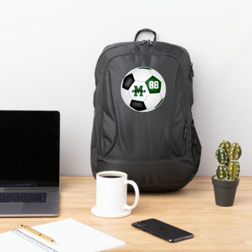 Green black soccer team colors kids monogrammed  port authority backpack