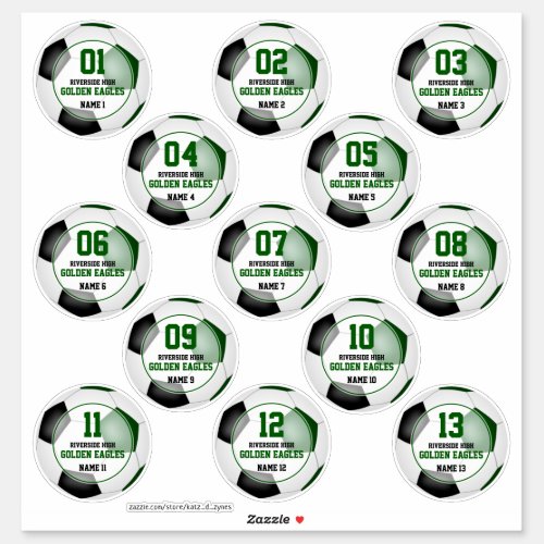 green black soccer team colors set of 13 custom sticker