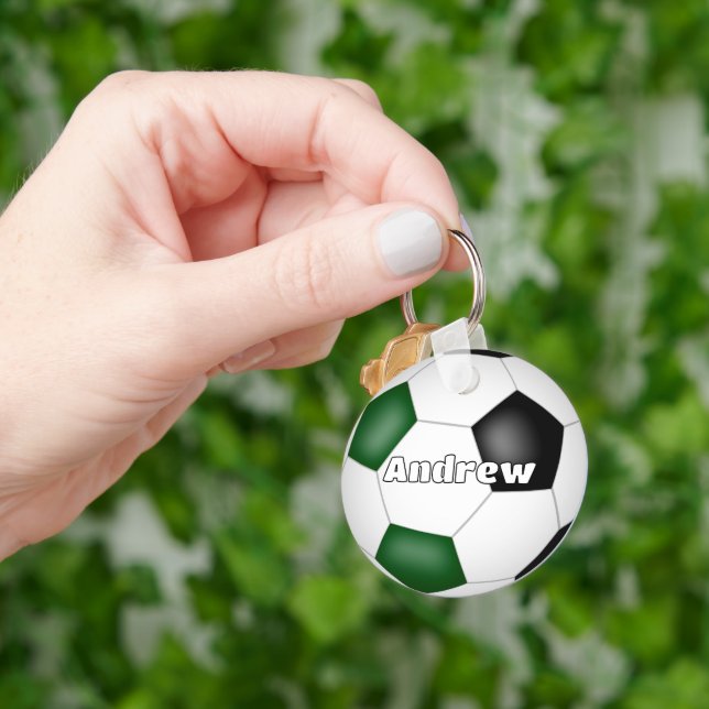 green black soccer themed custom name keychain (Hand)