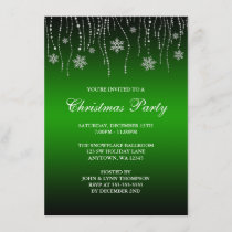 Green Black Sparkle Snowflakes Christmas Party Invitation