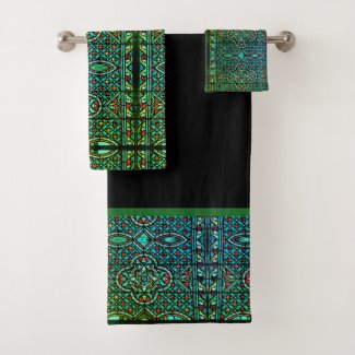 Green Black Stained Glass Pattern Bath Towel Set