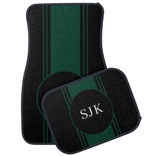Green Black Stripe Custom Monogram Car Floor Mat (Set)
