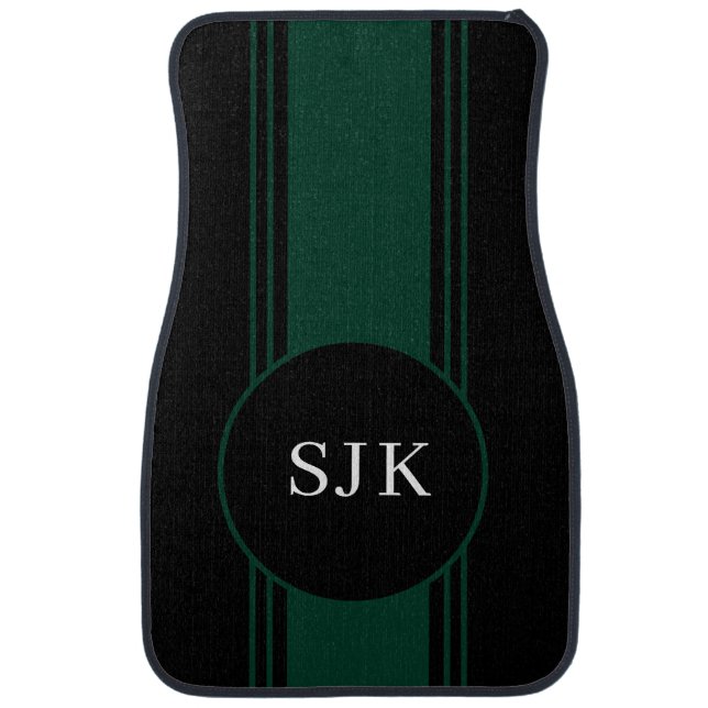Green Black Stripe Custom Monogram Car Floor Mat (Front)