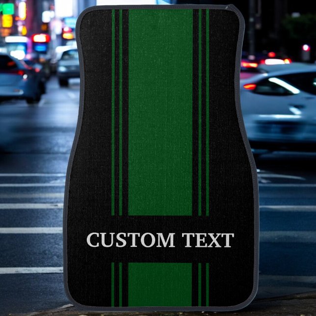 Green Black Stripe Custom Personalized Name Car Fl Floor Mat (Creator Uploaded)