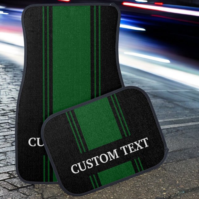 Green Black Stripe Custom Personalized Name Car Floor Mat (Creator Uploaded)