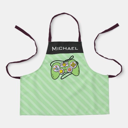 Green  Black Striped Gaming Joystick Gamer Name Apron