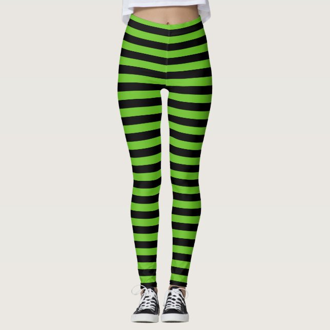 Green & Black Striped Halloween Themed Leggings (Front)