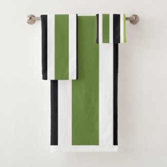 Green Black Stripes Bath Towel Set