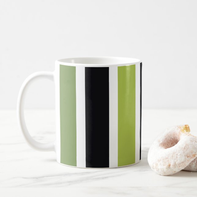 Green Black Stripes Coffee Mug (With Donut)
