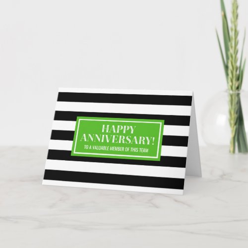 Green Black Stripes Employee Anniversary Card