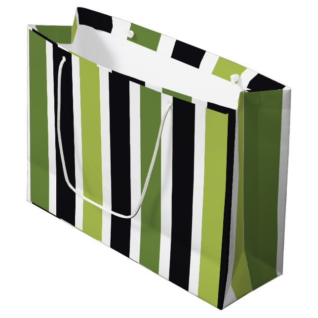 Green Black Stripes Large Gift Bag (Front Angled)