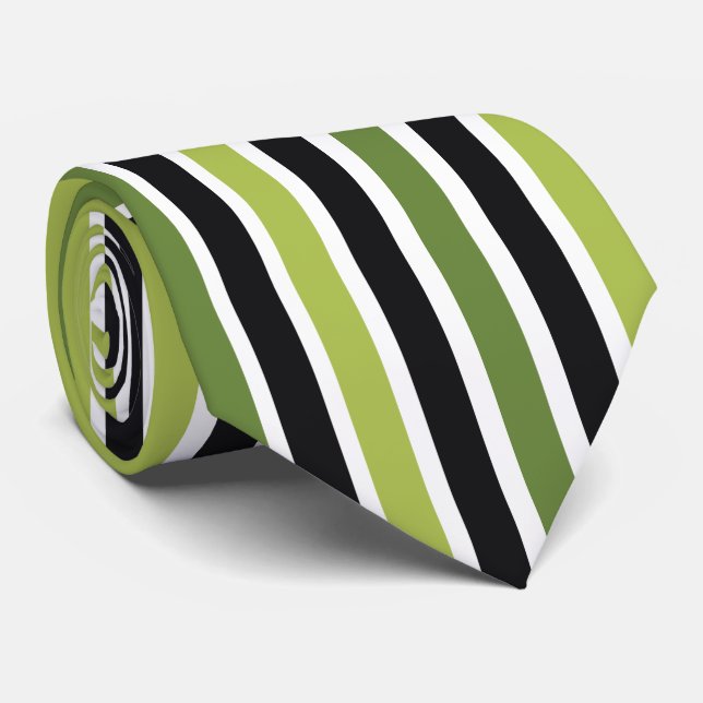 Green Black Stripes Neck Tie (Rolled)