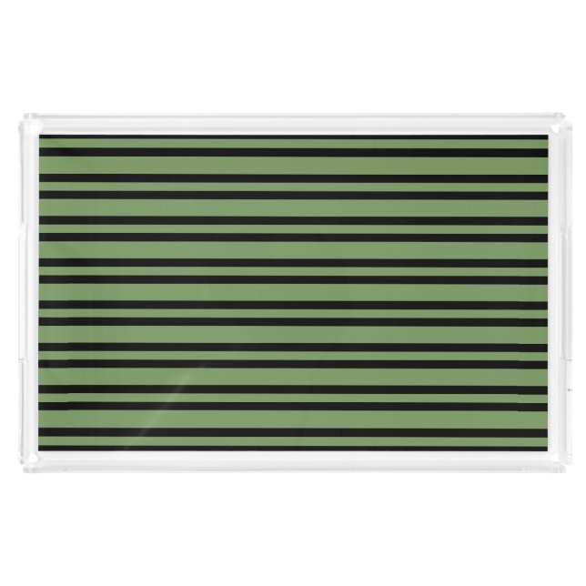 Green Black Stripes Pattern Acrylic Tray (Front)