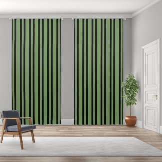 Green Black Stripes Pattern Blackout Curtains