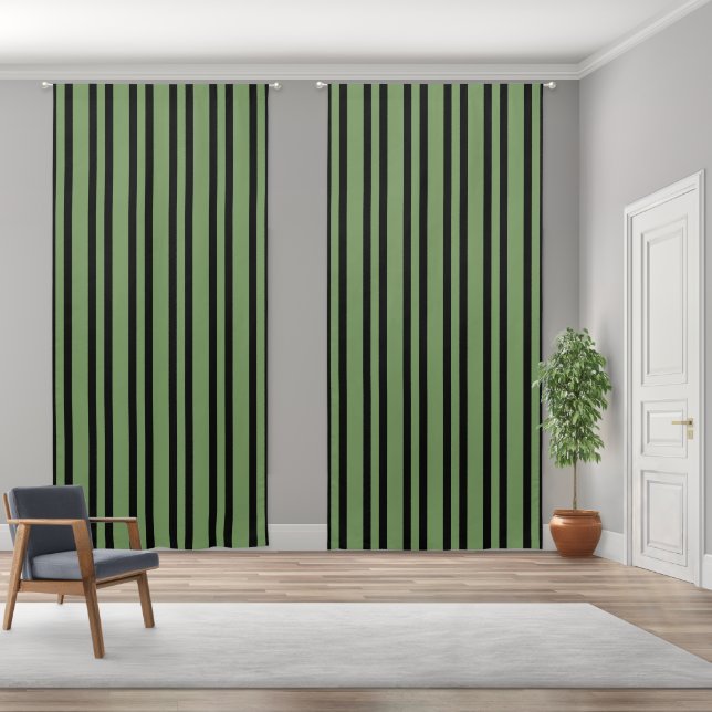 Green Black Stripes Pattern Blackout Curtains (Wide)