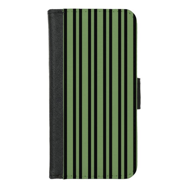 Green Black Stripes Pattern iPhone Wallet Case (Front)