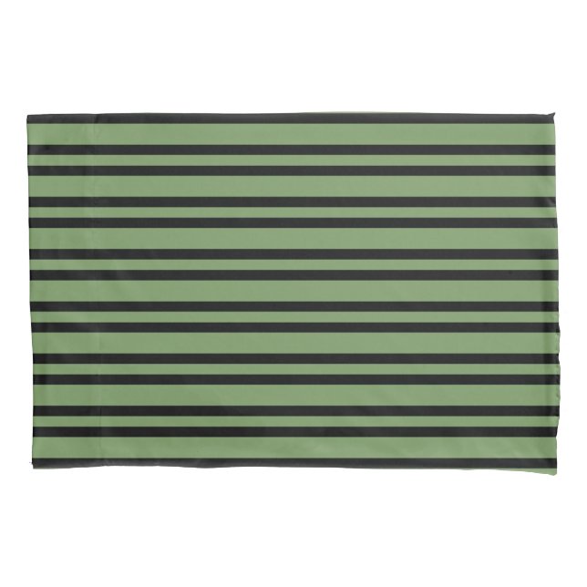Green Black Stripes Pattern Pillow Case (Front-Left)