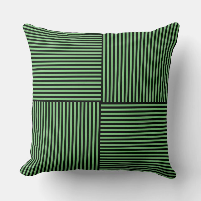 Green Black Stripes Pattern Throw Pillow (Front)