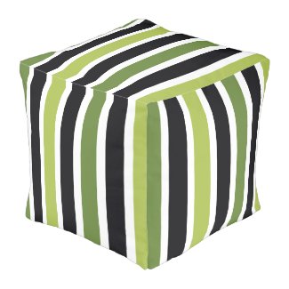 Green Black Stripes Pouf