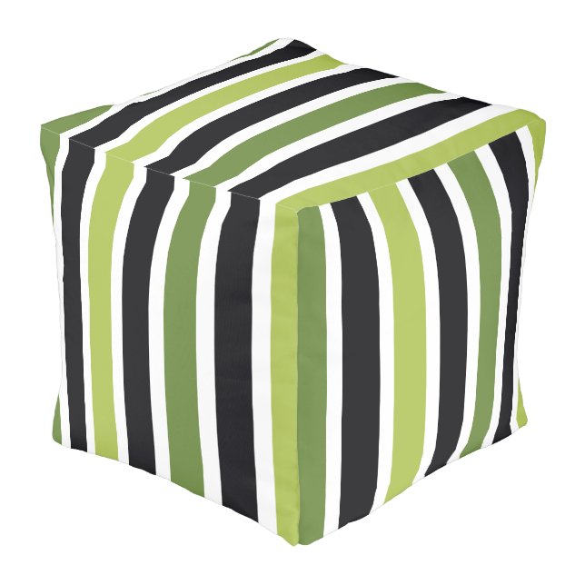Green Black Stripes Pouf (Angled Front)