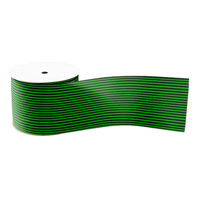 Green Black Stripes Seamless Pattern Grosgrain Ribbon (Spool)