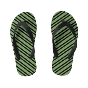 Green Black Stripes Seamless Pattern Kid's Flip Flops