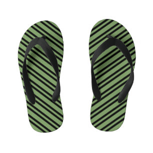 Green Black Stripes Seamless Pattern Kid's Flip Flops