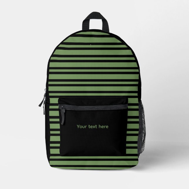 Green Black Stripes Seamless Personalize Pattern Printed Backpack (Front)