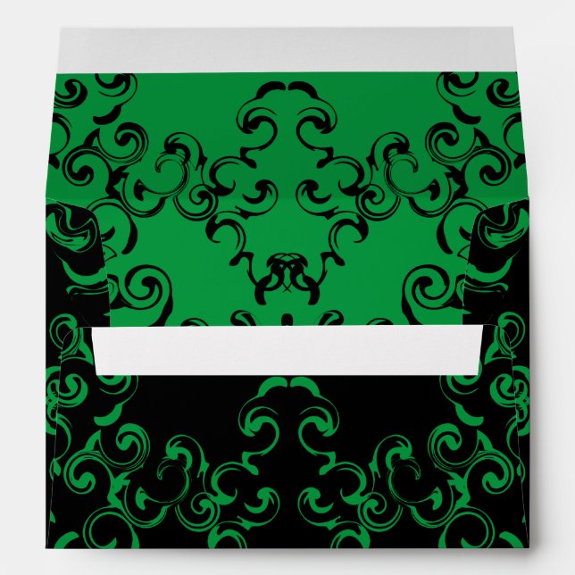 Green & Black Swirl Gothic Wedding Envelope (Back (Bottom))