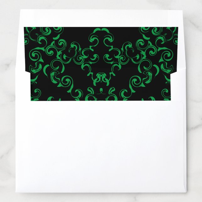 Green & Black Swirl Gothic Wedding Envelope Liner (In Envelope)